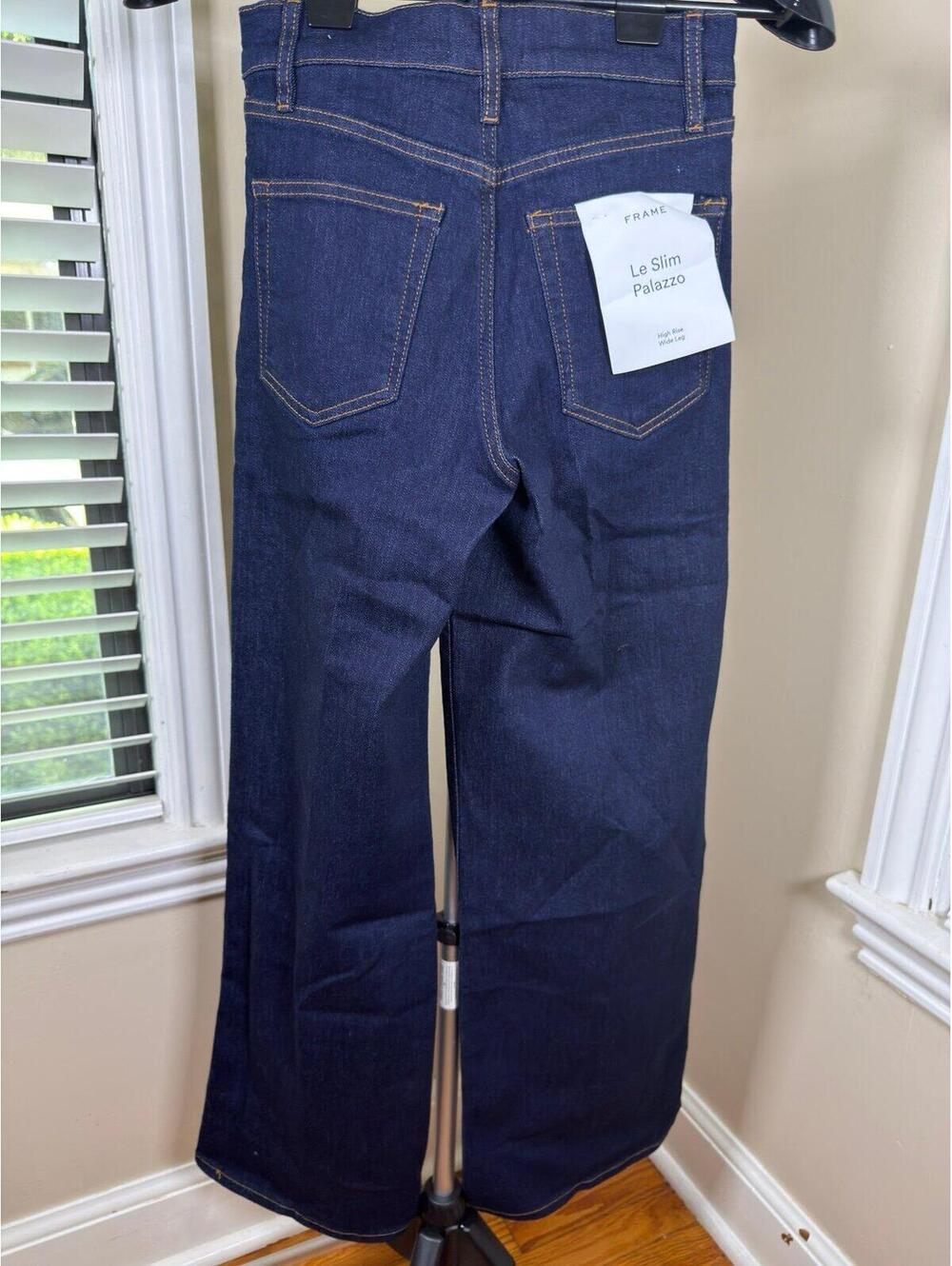 NWT FRAME Le Slim Palazzo Jeans 26 Rinse High Rise Wide Leg Dark Wash 31” Inseam - Picture 3 of 7